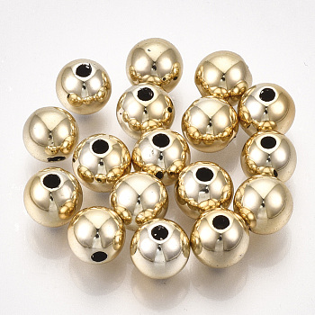 UV Plating ABS Plastic Beads, Round, Golden Plated, 7.5~8x7mm, Hole: 2mm