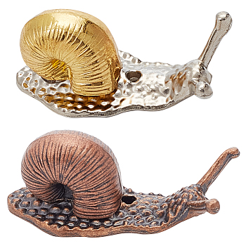 2Pcs 2 Colors Brass Incense Burners, Snail Incense Holders, Home Office Teahouse Zen Buddhist Supplies, Mixed Color, 38.5x16x16mm, Hole: 1.2mm, 1pc/color