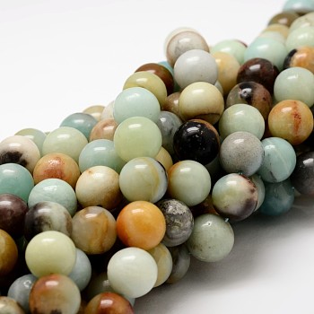 Round Natural Flower Amazonite Beads Strands, 4mm, Hole: 1mm, about 90pcs/strand, 15.75 inch