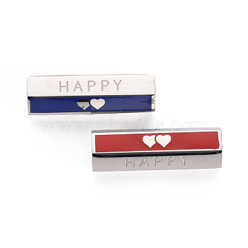 316 Surgical Stainless Steel Enamel Beads, Hexagonal Prism with Word Happy, Stainless Steel Color, 25.5x9x8mm, Hole: 1.6mm(STAS-S116-278P)