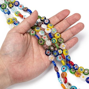 Flat Round Handmade Millefiori Glass Beads(LK-R004-21)-4