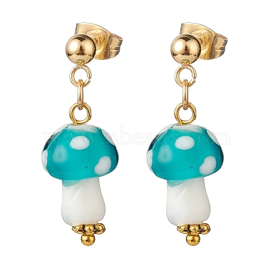 Handmade Lampwork Mushroom Dangle Stud Earrings(EJEW-JE04928)-5