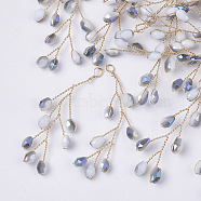 Glass Seed Beads Wire Wrapped Big Pendants, with Golden Plated Brass Wires, Alice Blue, 51~55x11~14x3mm, Hole: 2mm(FIND-S306-14D)