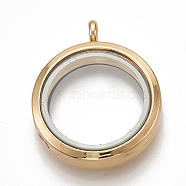 Alloy Magnetic Locket Pendants, with Glass, Flat Round, Golden, 37x30x7mm, Hole: 3.5mm, Inner diameter: 23mm(PALLOY-T052-22G)