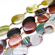 Natural Banded Agate/Striped Agate Beads Strands, Dyed & Heated, Twisted Oval, Mixed Color, 39~41x29~31x5~7mm, Hole: 1.8mm, about 8pcs/Strand, 15.94 inch(40.5cm)(G-L544-027)