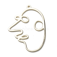 Brass Pendants, Open Back Bezel, For DIY UV Resin, Epoxy Resin, Pressed Flower Jewelry, Human Face, Abstract Face, Long-Lasting Plated, Light Gold, 35.5x26x1mm, Hole: 1.4mm(KK-C215-05LG)