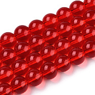 Transparent Glass Beads Strands, Round, Red, 8~8.5mm, Hole: 1.5mm, about 51~53pcs/strand, 14.96 inch~15.55 inch(38~39.7cm)(GLAA-T032-T8mm-09)