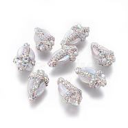 Natural Cultured Freshwater Pearl Beads, with Polymer Clay Rhinestone, Fish, White, 20~24x12~14x9~11mm, Hole: 0.8mm(X-PEAR-F015-31)