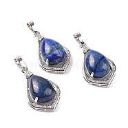 Natural Lapis Lazuli Dyed Pendants, Teardrop Charms, with Platinum Tone Rack Plating Brass Findings, 32x19x10mm, Hole: 8x5mm(G-H283-04P-19)