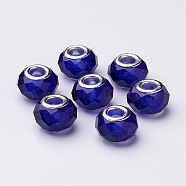 Handmade Glass European Beads, Large Hole Beads, Silver Color Brass Core, Midnight Blue, 14x8mm, Hole: 5mm(X-GPDL25Y-25)