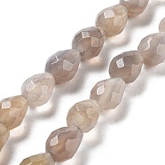 Natural Grey Agate Beads Strands, Faceted Teardrop, 10x7mm, Hole: 1.2mm, about 20pcs/strand, 7.87''(20cm)(G-P520-B08-01)
