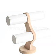 PU Leather 2 T Bar Bracelet Display Stands, with Wood Base, for Bracelet Organizer Holder, White, 230x230mm(PW-WG21032-09)