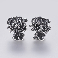 304 Stainless Steel European Beads, Coconut Tree, Antique Silver, 14x14.5x12mm, Hole: 5mm(STAS-F195-006AS)