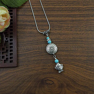 Exotic Ethnic Style Miao Silver & Synthetic Turquoise Drop Pendant Necklaces, Antique Silver, Fish(NL3465-2)