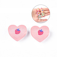 Transparent Printed Acrylic Beads, for Hair Rope DIY, Large Hole Beads, Rubberized Style, Heart with Strawberry Pattern, Pink, 14x18x8mm, Hole: 4mm(MACR-S373-124-H10)