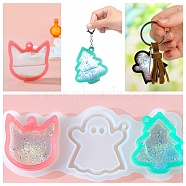 DIY Cat & Ghost & Tree Pendant Silicone Molds, Quicksand Molds, Resin Casting Molds, for UV Resin & Epoxy Resin Craft Making, 80x197x9mm, Hole: 3.5mm, Inner Diameter: 56~66x53~62mm(DIY-E036-09)