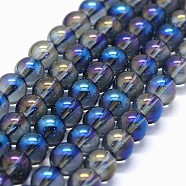 Electroplated Natural Quartz Crystal Beads Strands, AB color Plated, Round, Blue, 6mm, Hole: 0.8mm, about 65pcs/strand, 15.7 inch(G-K285-09-6mm-01)