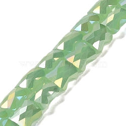 AB Color Plate Glass Beads Strands, Imitation Jade, Faceted Bamboo Stick, Light Green, 8x6x4mm, Hole: 1mm, about 70~71pcs/strand, 22.05 inch(56cm)(EGLA-P051-06B-C07)