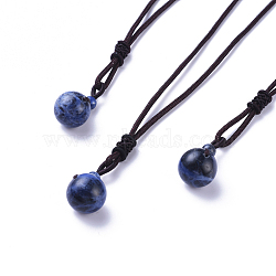 Natural Sodalite Pendant Necklaces, with Nylon Cord, Round, 27.55 inches(70cm)(NJEW-P241-A12)