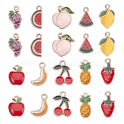 50Pcs 10 Style Alloy Enamel Pendants, Fruit, Mixed Color, 20x10mm, 5pcs/style(PALLOY-CJ0001-154)