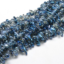 Full Rainbow Plated Chip Glass Bead Strands, Marine Blue, 4~7x11~16x7mm, Hole: 1mm, about: 22 inch(EGLA-E028-FR09)