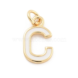 Rack Plating Brass Pendants, with Enamel and Jump Ring, Cadmium Free & Lead Free, Long-Lasting Plated, Real 18K Gold Plated, Letter, Letter C, 12x7x1mm, Hole: 2.5mm(KK-C065-05C-G)