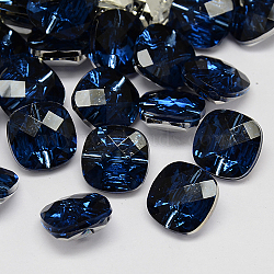 Taiwan Acrylic Rhinestone Buttons, Faceted, 1-Hole, Square, Marine Blue, 15x15x8mm, Hole: 1mm(BUTT-F018-15mm-17)