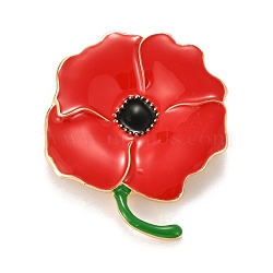 Alloy Brooches, with Rhinestone and Enamel, Remembrance Poppy Flower Badge, Red, 48x38x9mm(JEWB-B001-03P-02)