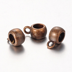 Tibetan Style Hangers, Bail Beads, Cadmium Free & Lead Free, Barrel, Red Copper, about 11.5mm long, 8mm wide, 5.5mm thick, 4.8mm inner diameter, hole: 2mm(K0825061)