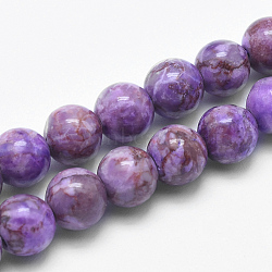 Natural Marble Beads Strands, Round, Dyed & Heated, Medium Orchid, 10mm, Hole: 1mm, about 38pcs/strand, 15.7 inch(40cm)(G-K211-10mm-G)