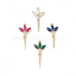 Rack Plating Brass Micro Pave Cubic Zirconia Pendants, Flower Charm, Cadmium Free & Lead Free, Long-Lasting Plated, Real 18K Gold Plated, Mixed Color, 22x11x3mm, Hole: 1mm(KK-C019-04G)
