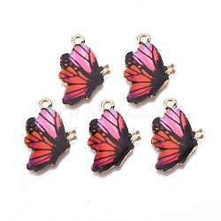 Printed Alloy Pendants, Cadmium Free & Nickel Free & Lead Free, Light Gold, Butterfly, Orange Red, 24.5x16.5x1.5mm, Hole: 1.8mm(PALLOY-N168-003B)