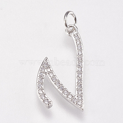 Brass Micro Pave Cubic Zirconia Letter Pendants, Letter.V, 10x20x2mm, Hole: 3mm(ZIRC-A010-V02)