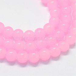 Baking Painted Imitation Jade Glass Round Bead Strands, Pink, 6.5mm, Hole: 1.5mm, about 135~140pcs/strand, 31.8 inch(DGLA-Q021-6mm-26)