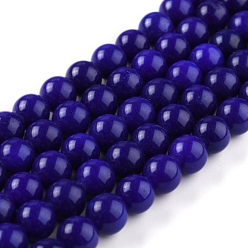 Natural White Jade Beads, Round, Dyed, Dark Blue, 8mm, Hole: 1mm, about 49pcs/strand, 15.16''(38.5cm)