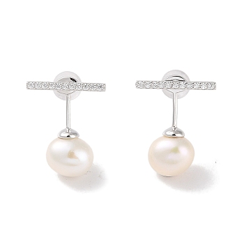 Sterling Silver Stud Earrings, with Natural Pearl and Cubic Zirconia, Jewely for Women, Round, 18x15mm