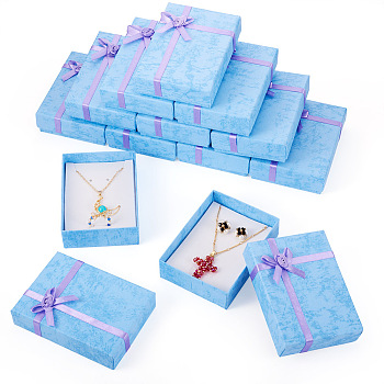 Cardboard Jewelry Set Packaging Boxes, with Sponge Inside, for Rings, Small Watches, Necklaces, Earrings, Bracelet, Rectangle with Bowknot, Cornflower Blue, 10.8x7.9x2.9cm