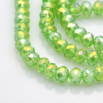 AB Color Plated Faceted Rondelle Electroplate Glass Beads Strands, Light Green, 6x4mm, Hole: 1mm, about 85pcs/strand, 16 inch