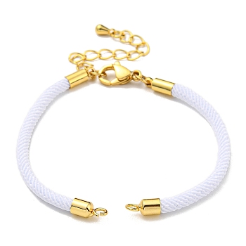 Nylon Cords Bracelet Makings Fit for Connector Charms, with Brass Findings and 304 Stainless Steel Lobster Claw Clasps, Long-Lasting Plated, White, 6-1/2~6-3/4 inch(16.5~17cm), Hole: 1.8mm