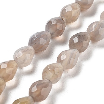 Natural Grey Agate Beads Strands, Faceted Teardrop, 10x7mm, Hole: 1.2mm, about 20pcs/strand, 7.87''(20cm)