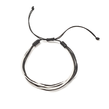 Waxed Polyester Multi-strand Bracelet, Adjustable String Bracelet for Women, Black, Inner Diameter: 2-1/8~4-1/8 inch(5.3~10.5cm)