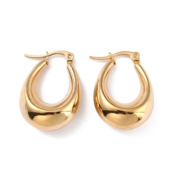  304 Stainless Steel Hoop Earrings, Hypoallergenic Earrings, Real 24K Gold Plated, 28x19x10mm, Pin: 0.7x1mm
