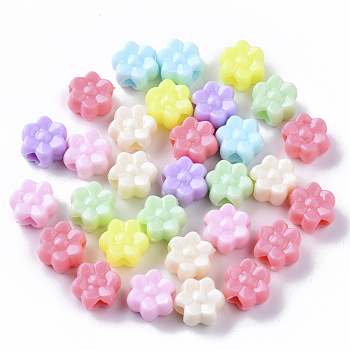 Opaque Polystyrene(PS) Plastic Beads, Flower, Mixed Color, 11.5x7mm, Hole: 3.5mm, about 1000pcs/500g