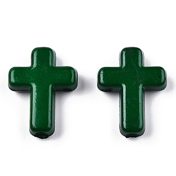 Opaque Acrylic Beads, Cross, Dark Green, 16x12x4.5mm, about 1230pcs/500g