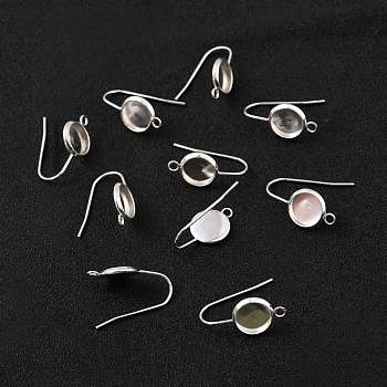 304 Stainless Steel Earring Hooks, with Vertical Loop, Flat Round, 925 Sterling Silver Plated, 20x10x1.5mm, Hole: 1.8mm, Tray: 8mm, 20 Gauge, Pin: 0.8mm