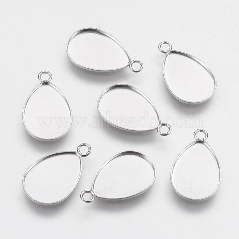 100 Pcs Stainless Steel Pendant Cabochon Settings Tray 20mm 26.5x22x2mm Hole 3mm 