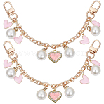 Heart Alloy Enamel & Resin Pearl Charm Zinc Alloy Cable Chain Purse Chains, with Swivel Clasps, Pink, Light Gold, 210mm(FIND-AB00070)