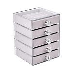 5-Tier PET Plastic Jewelry Storage Drawer Boxes, Square, Light Grey, 12.2x12.6x17.1cm(CON-N016-03A)