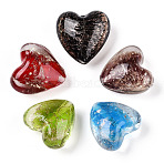 Luminous Handmade Gold Sand Lampwork Beads, Glow in the Dark, Heart, Mixed Color, 25~28x26~28x14.5~16mm, Hole: 1.5~2mm(FOIL-T006-03)