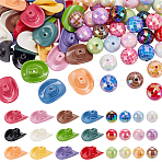 96Pcs 24 Styles Opaque & UV Plating Acrylic Beads, Cowboy Hat & Round, Mixed Color, 16~26x16~21mm, 4pcs/style(SACR-PH0002-39)